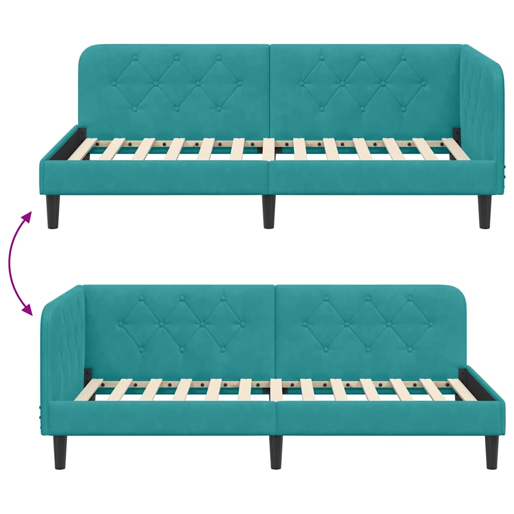 Hoekbedframe Turquoise 90 x 190 cm Fluweel is nu te koop bij PeponiXL, paradijselijk wonen!