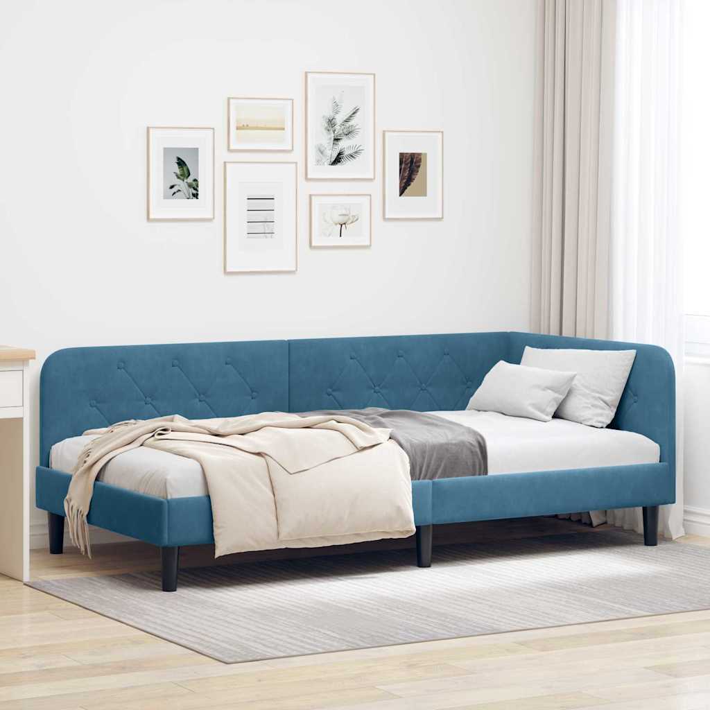 Hoekbedframe Blauw 90 x 200 cm Fluweel is nu te koop bij PeponiXL, paradijselijk wonen!