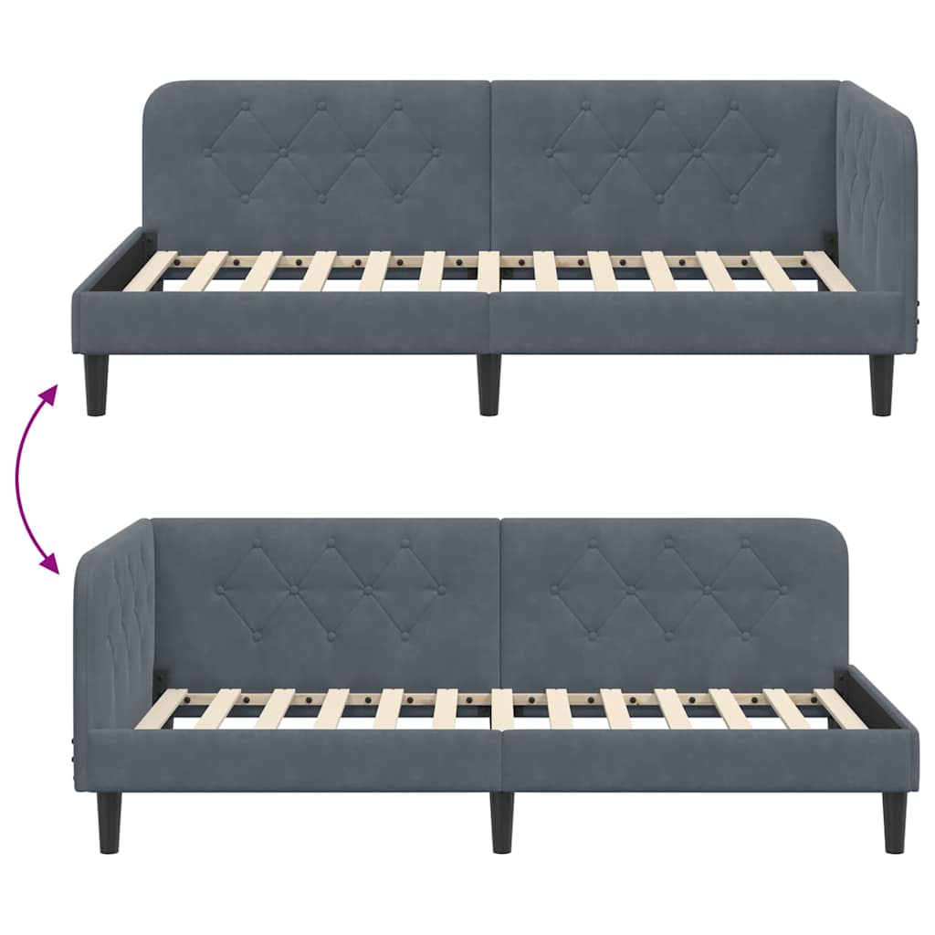 Hoekbedframe Donkergrijs 90 x 200 cm Fluweel is nu te koop bij PeponiXL, paradijselijk wonen!
