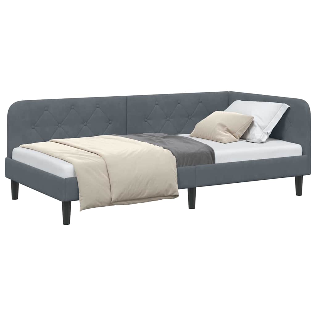 Hoekbedframe Donkergrijs 90 x 200 cm Fluweel is nu te koop bij PeponiXL, paradijselijk wonen!