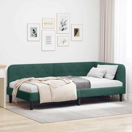 Hoekbedframe Donkergroen 90 x 200 cm Fluweel is nu te koop bij PeponiXL, paradijselijk wonen!
