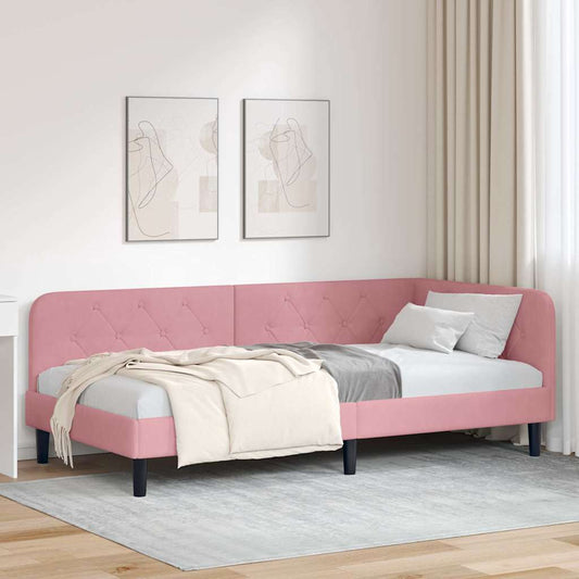 Hoekbedframe Roze 90 x 200 cm Fluweel is nu te koop bij PeponiXL, paradijselijk wonen!