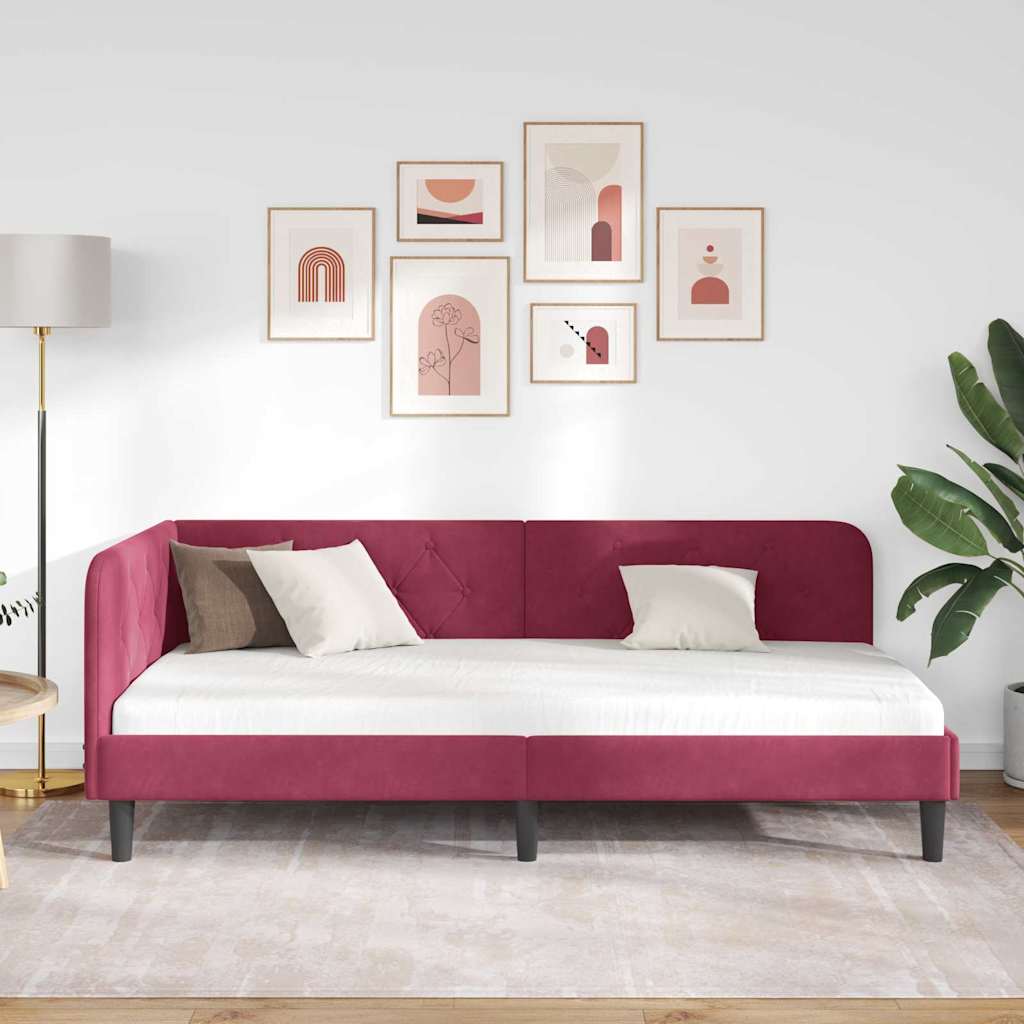 Hoekbedframe Wijnrood 90 x 200 cm Fluweel is nu te koop bij PeponiXL, paradijselijk wonen!