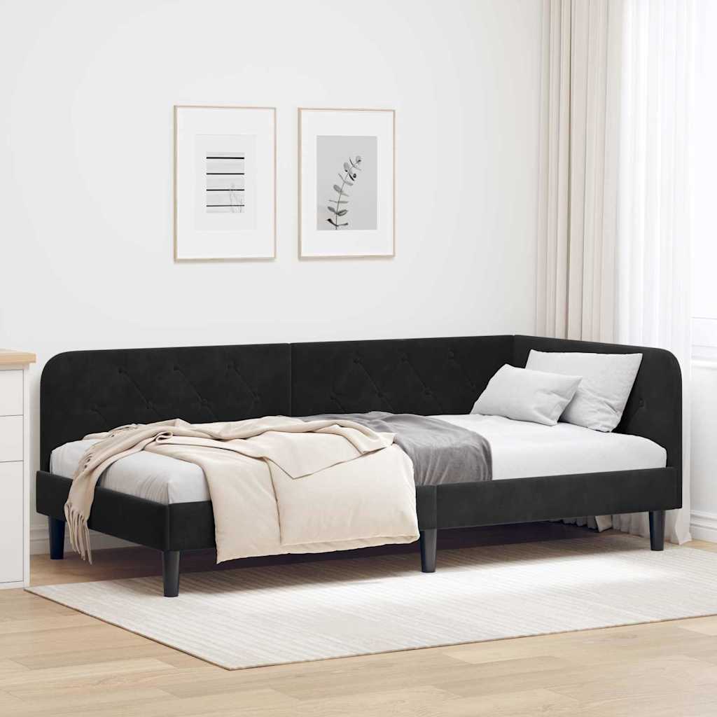 Hoekbedframe Zwart 90 x 200 cm Fluweel is nu te koop bij PeponiXL, paradijselijk wonen!