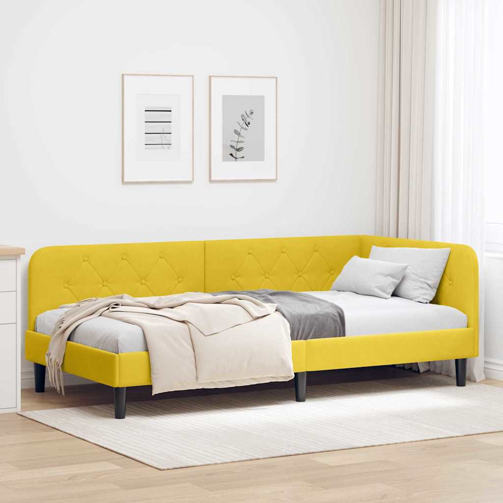 Hoekbedframe Geel 90 x 200 cm Fluweel is nu te koop bij PeponiXL, paradijselijk wonen!