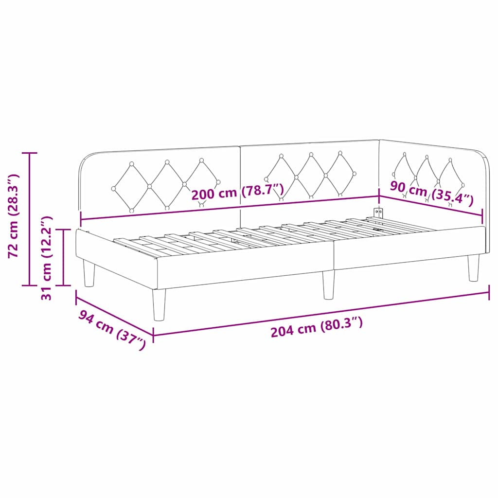 Hoekbedframe Geel 90 x 200 cm Fluweel is nu te koop bij PeponiXL, paradijselijk wonen!