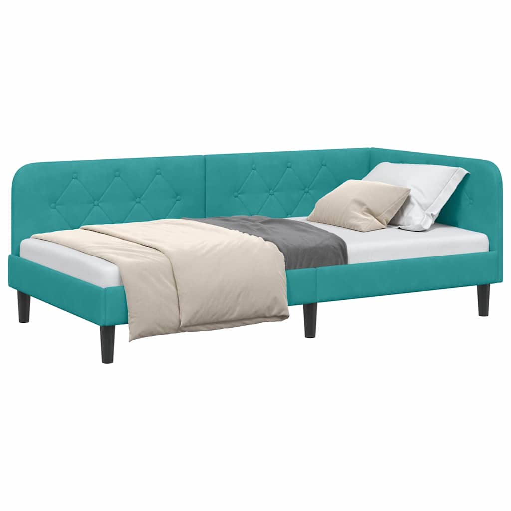 Hoekbedframe Turquoise 90 x 200 cm Fluweel is nu te koop bij PeponiXL, paradijselijk wonen!