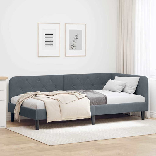 Hoekbedframe Donkergrijs 100 x 200 cm Fluweel is nu te koop bij PeponiXL, paradijselijk wonen!
