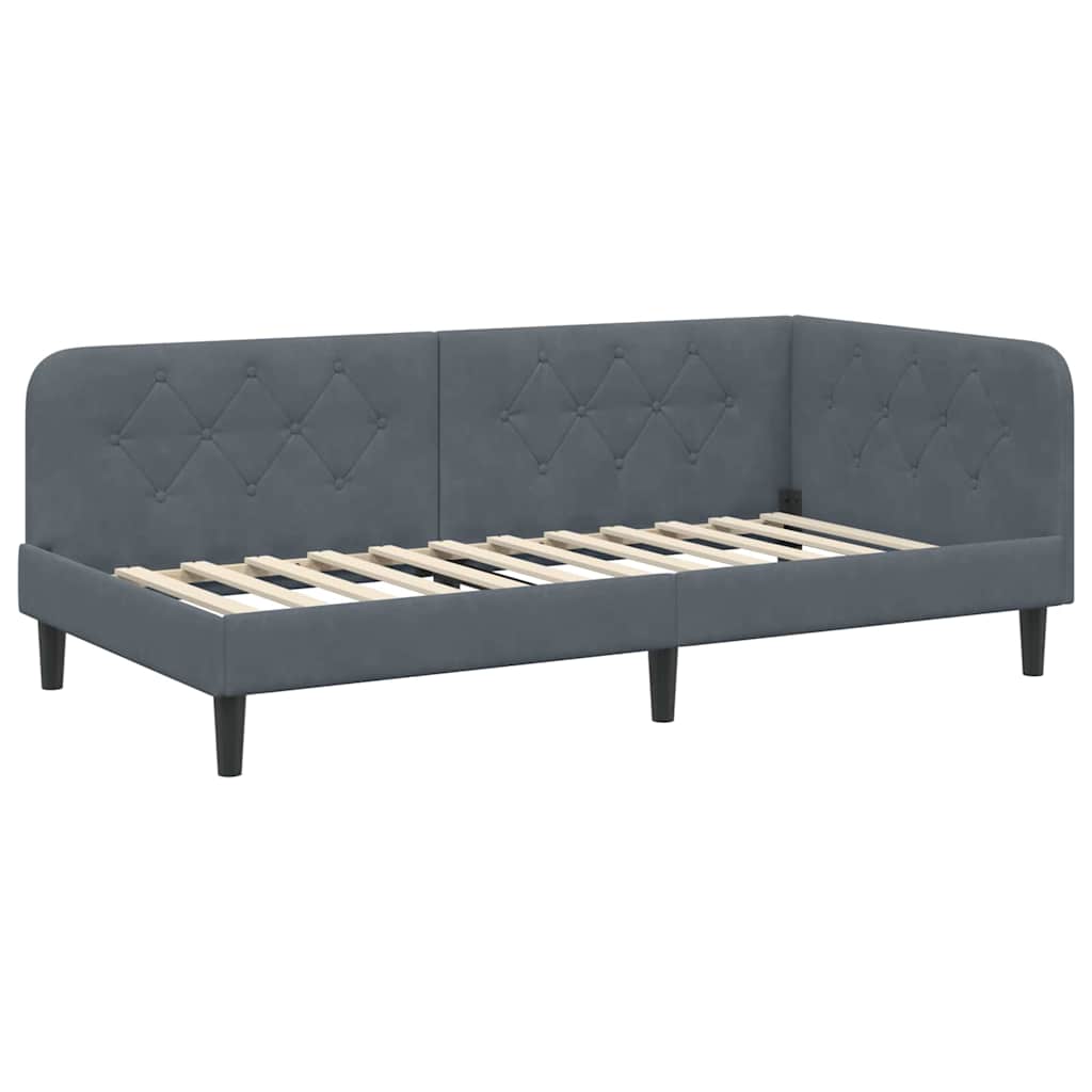 Hoekbedframe Donkergrijs 100 x 200 cm Fluweel is nu te koop bij PeponiXL, paradijselijk wonen!