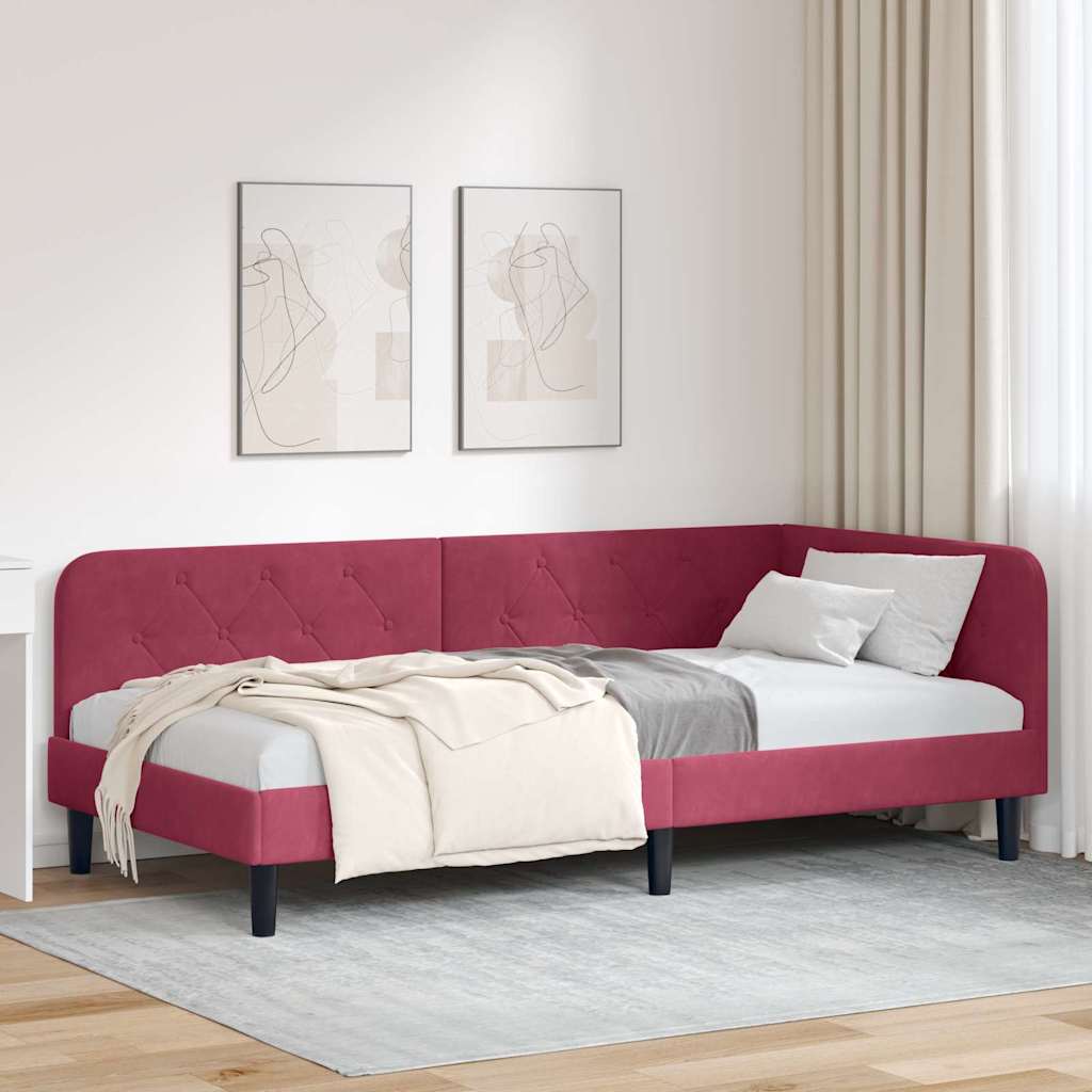 Hoekbedframe Wijnrood 100 x 200 cm Fluweel is nu te koop bij PeponiXL, paradijselijk wonen!