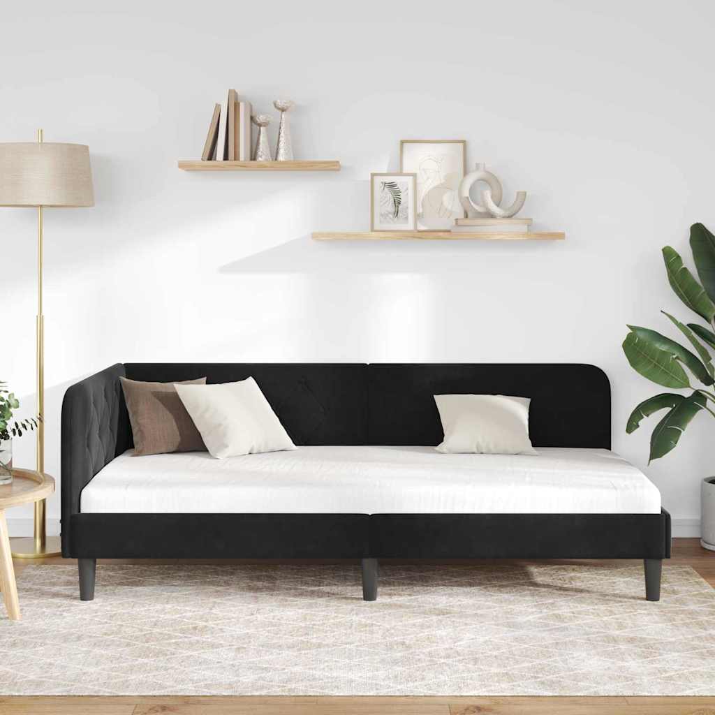 Hoekbedframe Zwart 100 x 200 cm Fluweel is nu te koop bij PeponiXL, paradijselijk wonen!