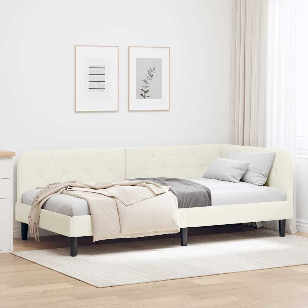 Hoekbedframe Crème 100 x 200 cm Fluweel is nu te koop bij PeponiXL, paradijselijk wonen!