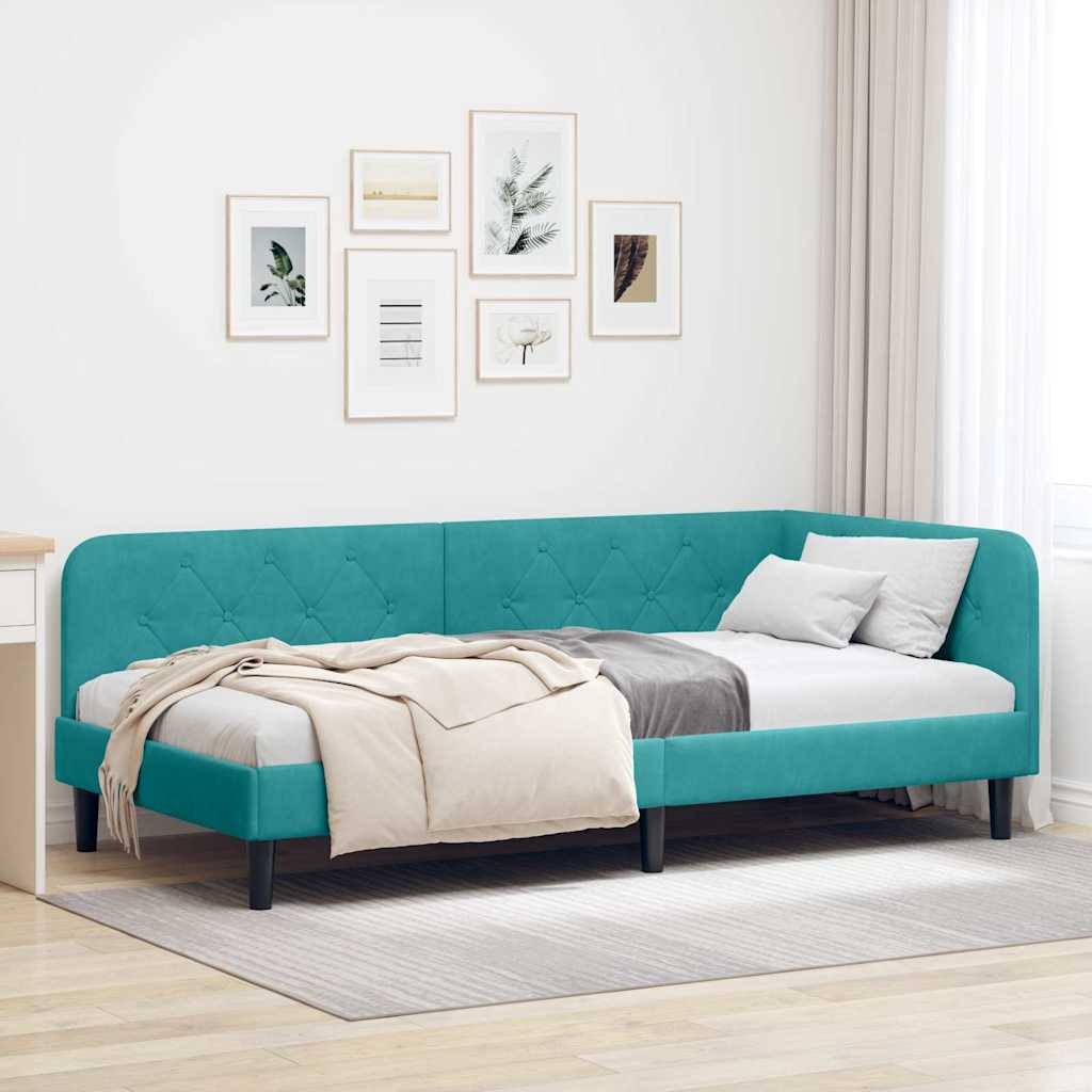 Hoekbedframe Turquoise 100 x 200 cm Fluweel is nu te koop bij PeponiXL, paradijselijk wonen!