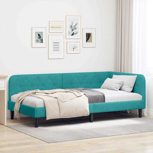 Hoekbedframe Turquoise 100 x 200 cm Fluweel is nu te koop bij PeponiXL, paradijselijk wonen!
