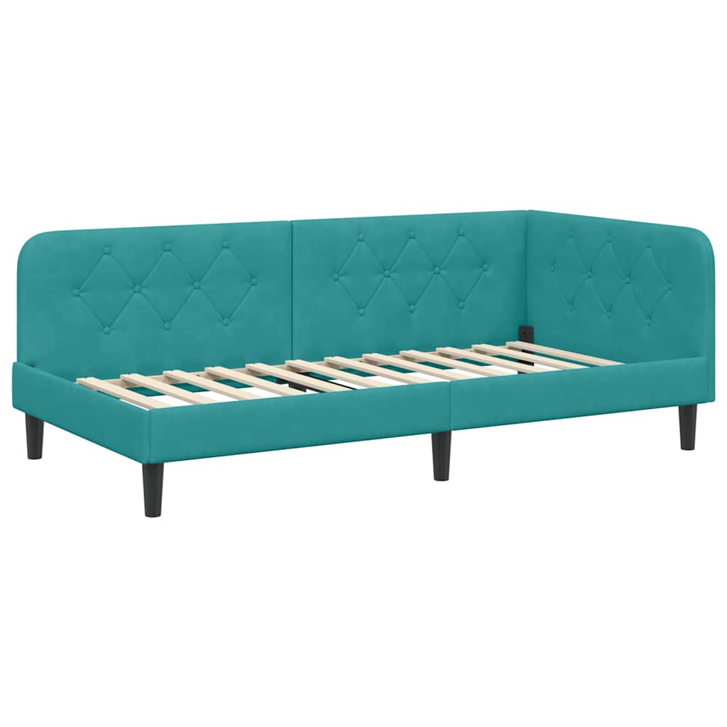 Hoekbedframe Turquoise 100 x 200 cm Fluweel is nu te koop bij PeponiXL, paradijselijk wonen!