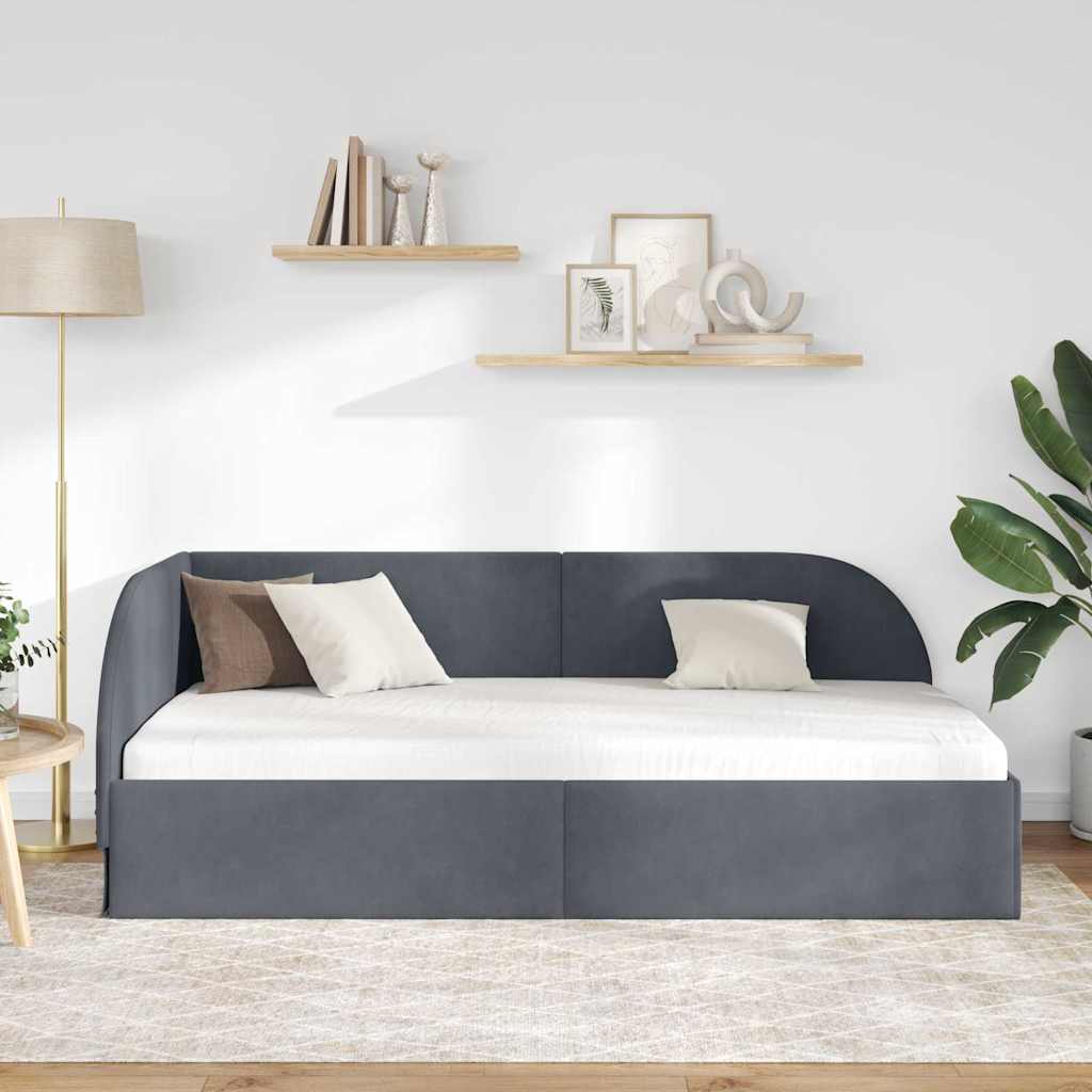 Hoekbedframe met hoofdeinde Donkergrijs 80 cm x 200 cm Fluweel is nu te koop bij PeponiXL, paradijselijk wonen!