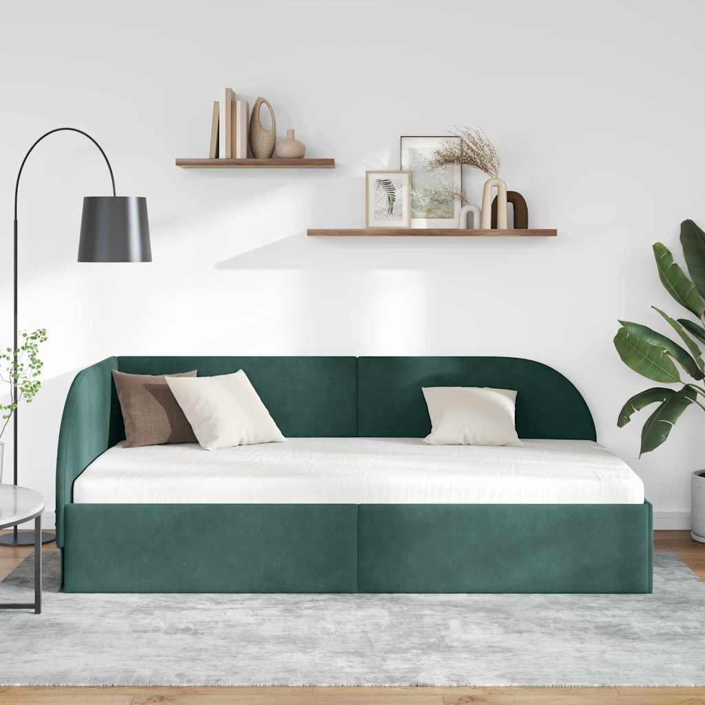 Hoekbedframe met hoofdeinde Donkergroen 80 cm x 200 cm Fluweel is nu te koop bij PeponiXL, paradijselijk wonen!