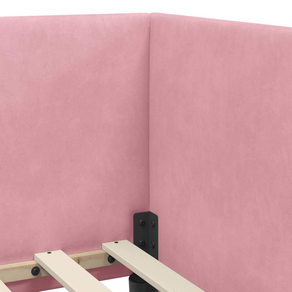 Hoekbedframe met hoofdeinde Roze 80 cm x 200 cm Fluweel is nu te koop bij PeponiXL, paradijselijk wonen!
