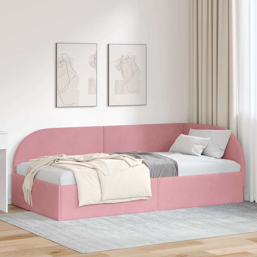 Hoekbedframe met hoofdeinde Roze 80 cm x 200 cm Fluweel is nu te koop bij PeponiXL, paradijselijk wonen!