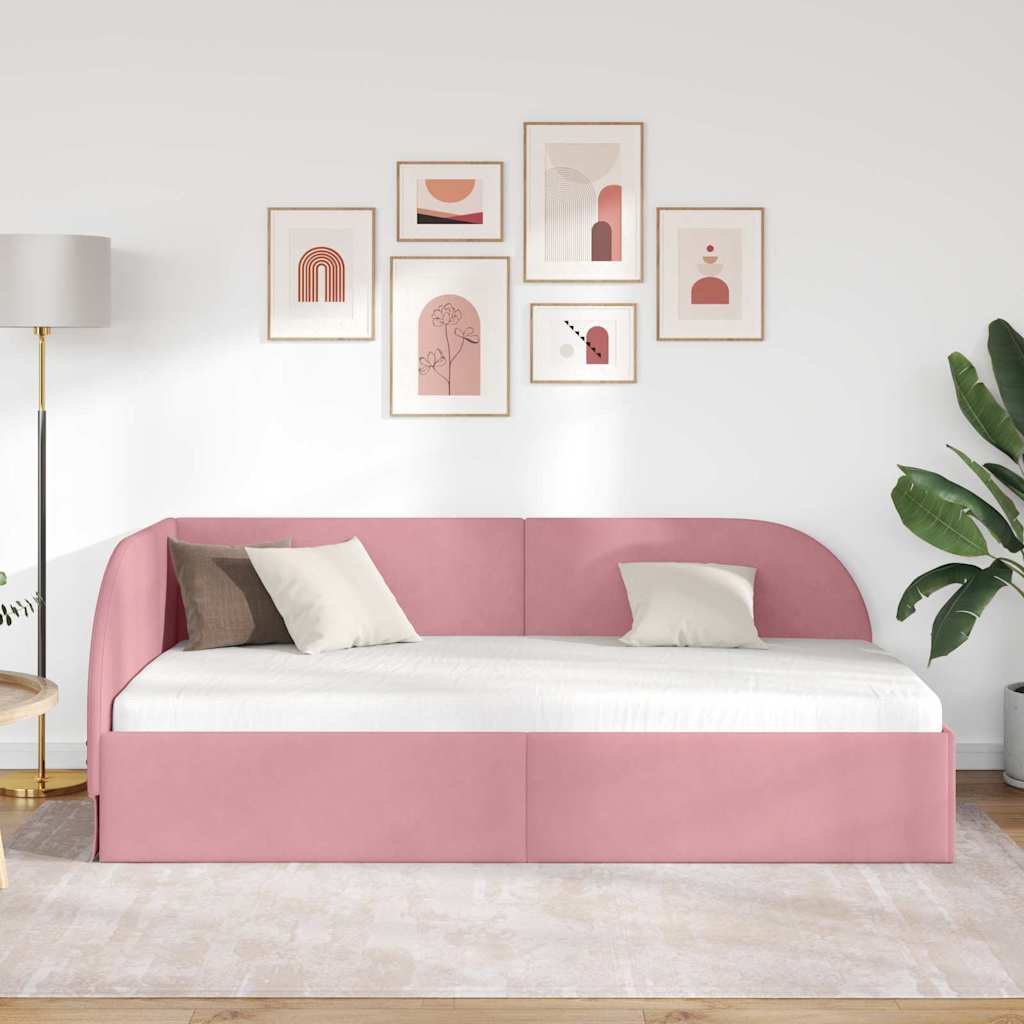 Hoekbedframe met hoofdeinde Roze 80 cm x 200 cm Fluweel is nu te koop bij PeponiXL, paradijselijk wonen!