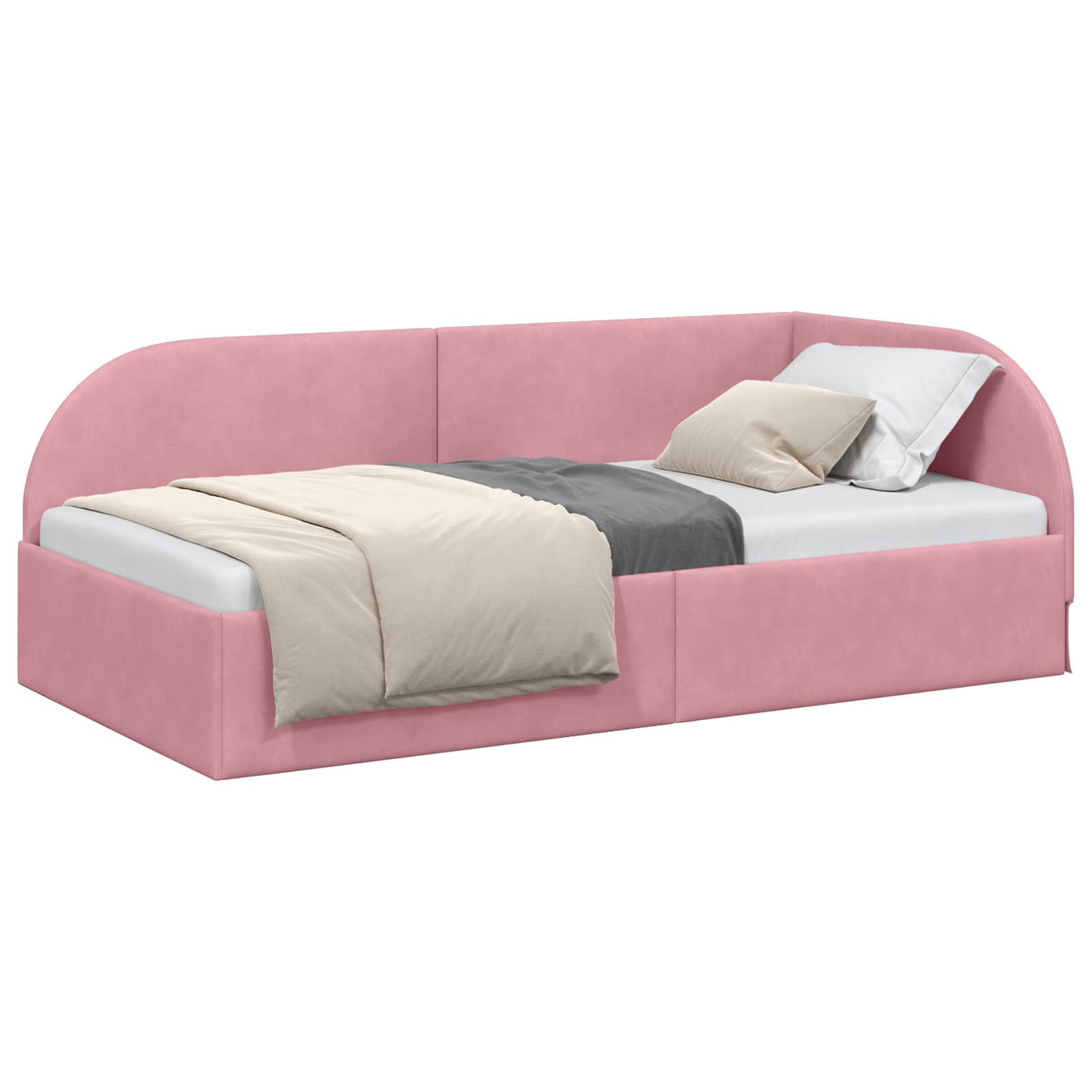 Hoekbedframe met hoofdeinde Roze 80 cm x 200 cm Fluweel is nu te koop bij PeponiXL, paradijselijk wonen!