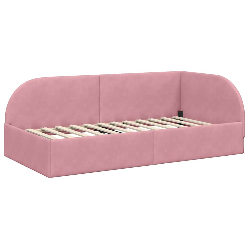 Hoekbedframe met hoofdeinde Roze 80 cm x 200 cm Fluweel is nu te koop bij PeponiXL, paradijselijk wonen!