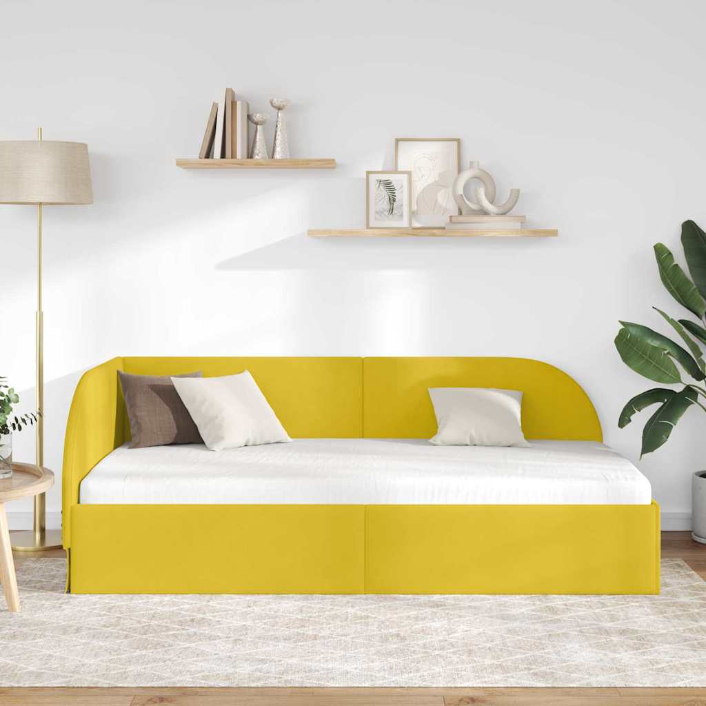 Hoekbedframe met hoofdeinde Geel 80 cm x 200 cm Fluweel is nu te koop bij PeponiXL, paradijselijk wonen!