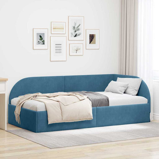 Hoekbedframe met hoofdeinde Blauw 90 cm x 190 cm Fluweel is nu te koop bij PeponiXL, paradijselijk wonen!