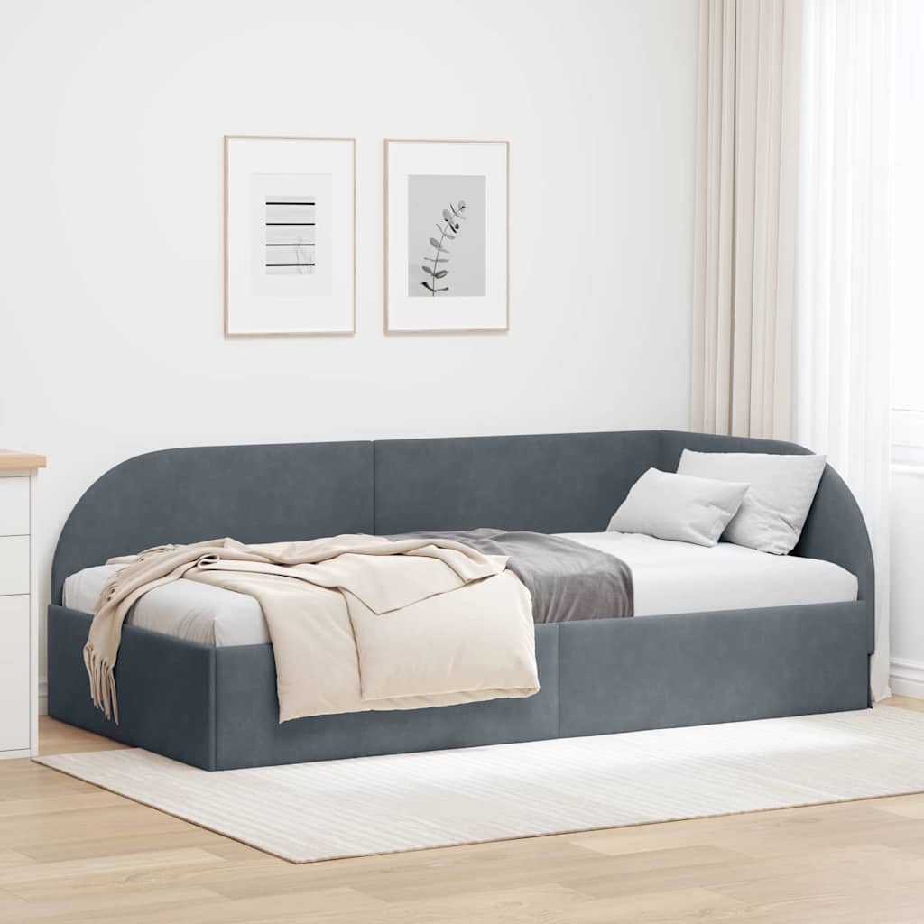 Hoekbedframe met hoofdeinde Donkergrijs 90 cm x 190 cm Fluweel is nu te koop bij PeponiXL, paradijselijk wonen!