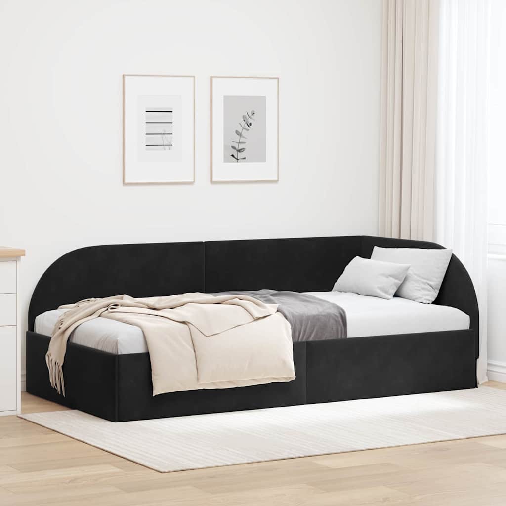 Hoekbedframe met hoofdeinde Zwart 90 cm x 190 cm Fluweel is nu te koop bij PeponiXL, paradijselijk wonen!