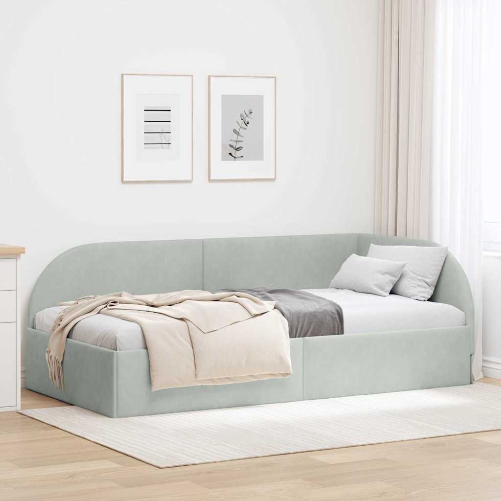 Hoekbedframe met hoofdeinde Lichtgrijs 90 cm x 200 cm Fluweel