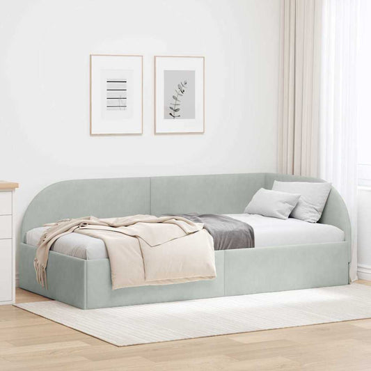 Hoekbedframe met hoofdeinde Lichtgrijs 90 cm x 200 cm Fluweel is nu te koop bij PeponiXL, paradijselijk wonen!