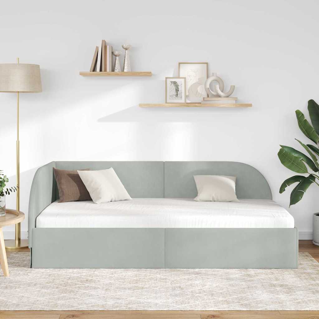 Hoekbedframe met hoofdeinde Lichtgrijs 90 cm x 200 cm Fluweel