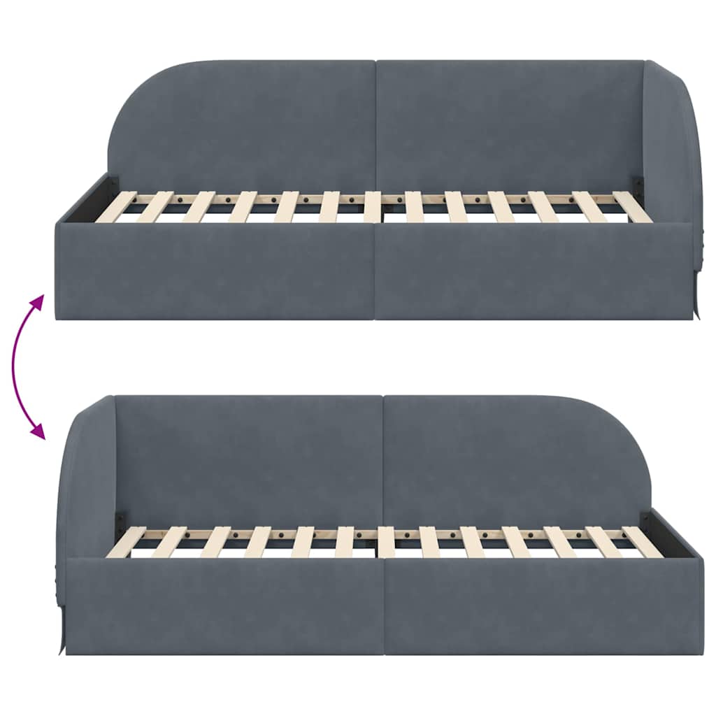 Hoekbedframe met hoofdeinde Donkergrijs 90 cm x 200 cm Fluweel