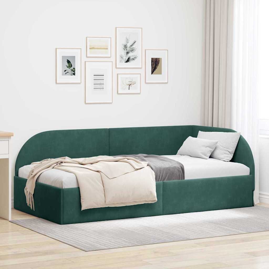 Hoekbedframe met hoofdeinde Donkergroen 90 cm x 200 cm Fluweel is nu te koop bij PeponiXL, paradijselijk wonen!