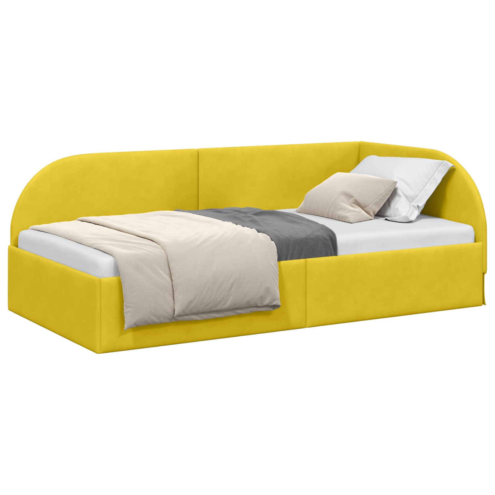 Hoekbedframe met hoofdeinde Geel 90 cm x 200 cm Fluweel is nu te koop bij PeponiXL, paradijselijk wonen!