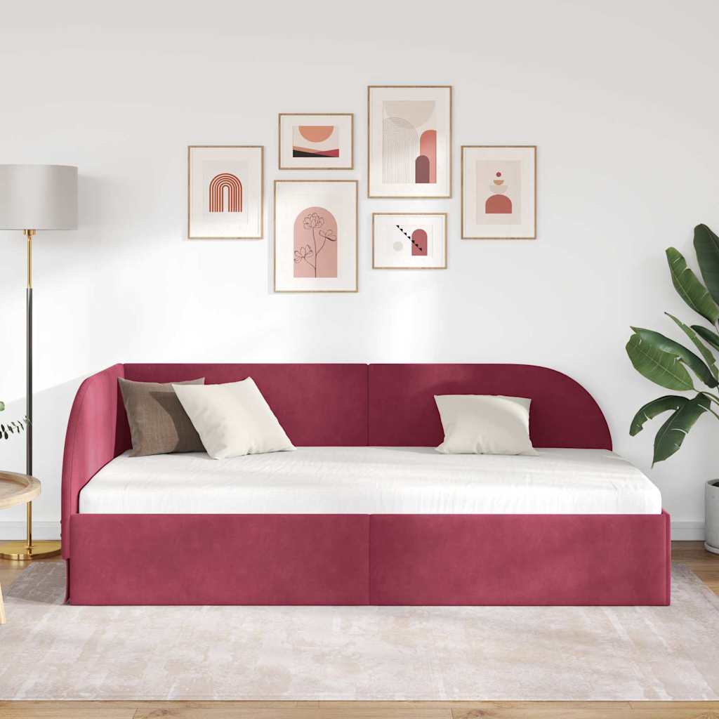 Hoekbedframe met hoofdeinde Wijnrood 100 cm x 200 cm Fluweel