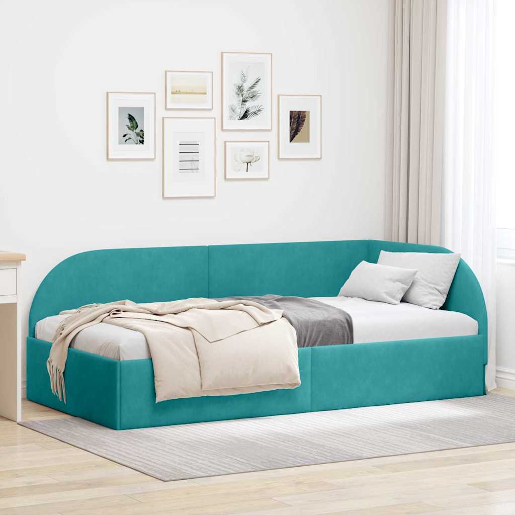 Hoekbedframe met hoofdeinde Turquoise 100 cm x 200 cm Fluweel is nu te koop bij PeponiXL, paradijselijk wonen!