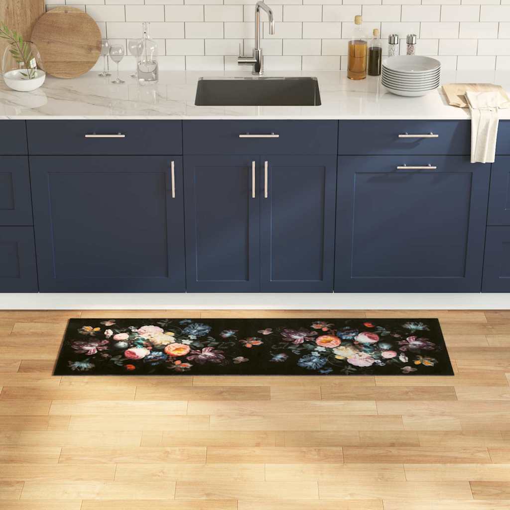 Keuken Vloerkleed Zwart 150 x 45 cm Fluweel is nu te koop bij PeponiXL, paradijselijk wonen!