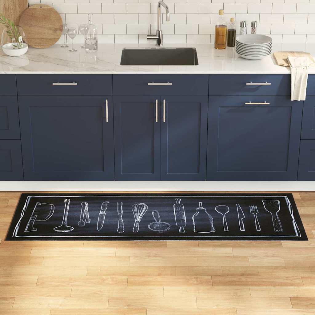 Keuken Vloerkleed Zwart 180 x 60 cm Fluweel is nu te koop bij PeponiXL, paradijselijk wonen!