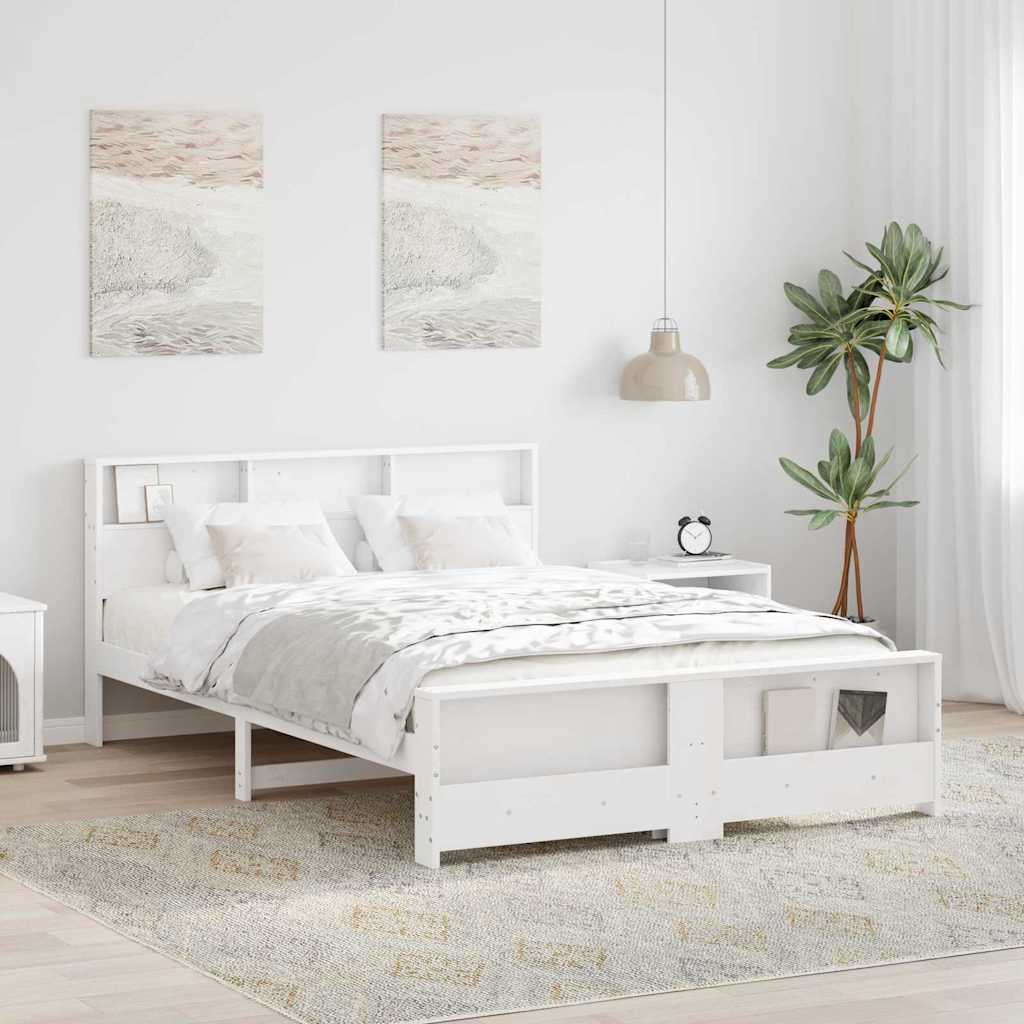 Bedframe met hoofdeinde Wit 150 x 200 cm Bewerkt hout is nu te koop bij PeponiXL, paradijselijk wonen!