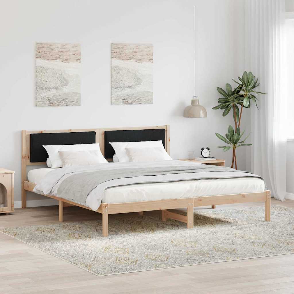 Bedframe met hoofdeinde Zwart 200 x 200 cm Massief grenenhout is nu te koop bij PeponiXL, paradijselijk wonen!