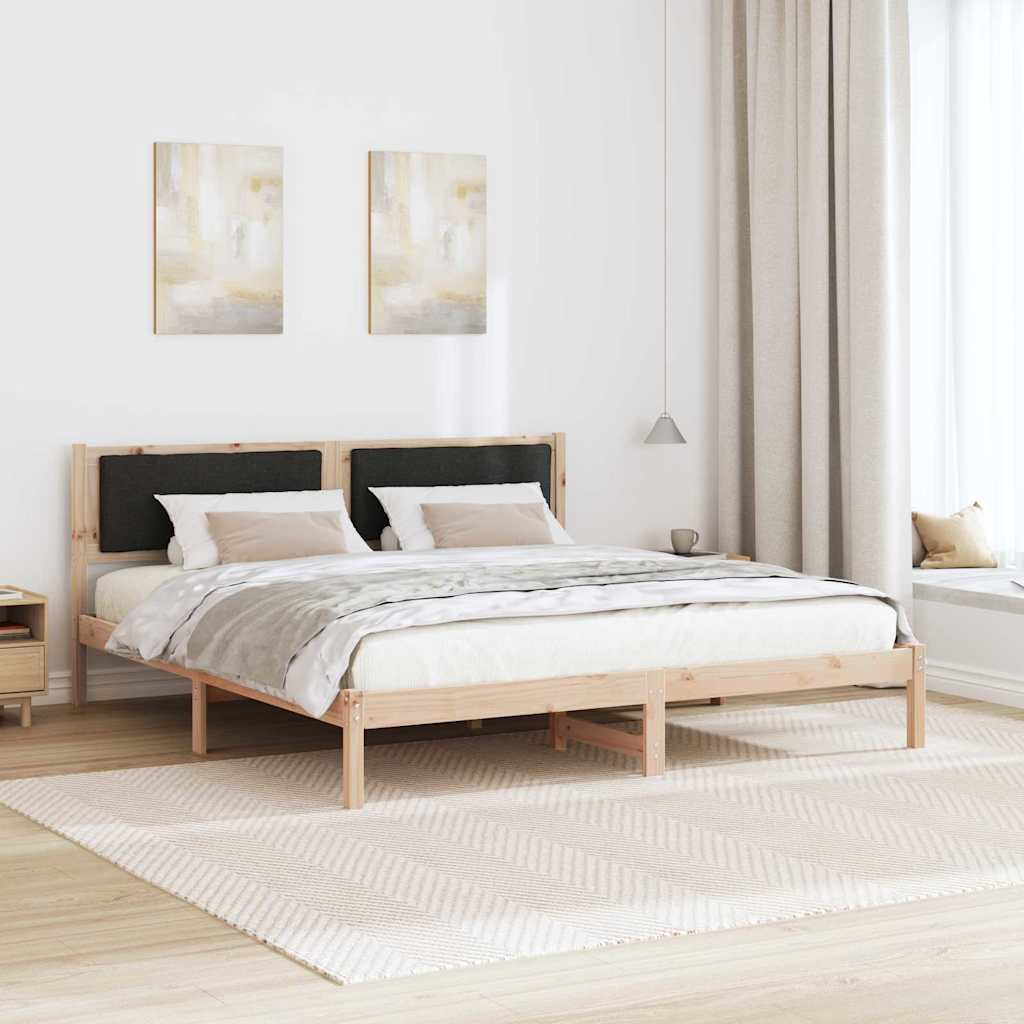 Bedframe met hoofdeinde Zwart 200 x 200 cm Massief grenenhout is nu te koop bij PeponiXL, paradijselijk wonen!