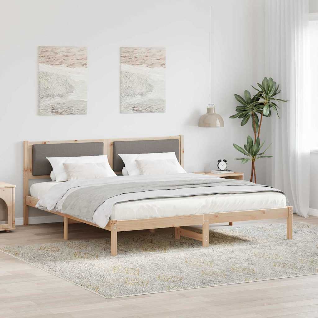 Bedframe met hoofdeinde Taupe 200 x 200 cm Massief grenenhout is nu te koop bij PeponiXL, paradijselijk wonen!