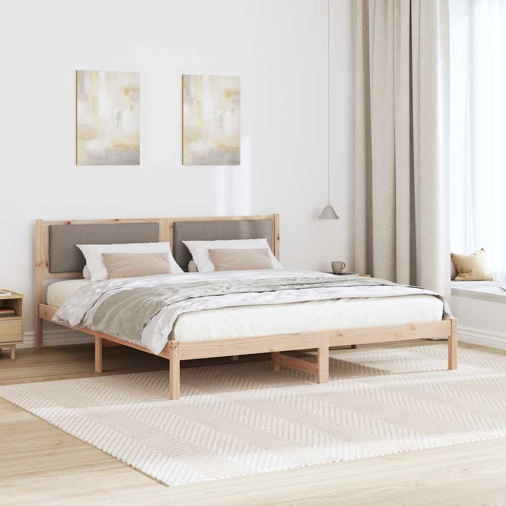 Bedframe met hoofdeinde Taupe 200 x 200 cm Massief grenenhout is nu te koop bij PeponiXL, paradijselijk wonen!