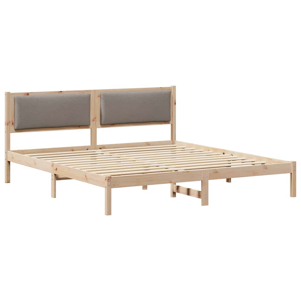 Bedframe met hoofdeinde Taupe 200 x 200 cm Massief grenenhout is nu te koop bij PeponiXL, paradijselijk wonen!