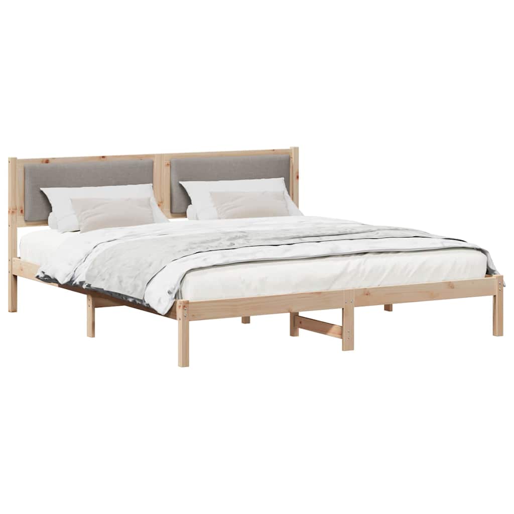 Bedframe met hoofdeinde Taupe 200 x 200 cm Massief grenenhout is nu te koop bij PeponiXL, paradijselijk wonen!