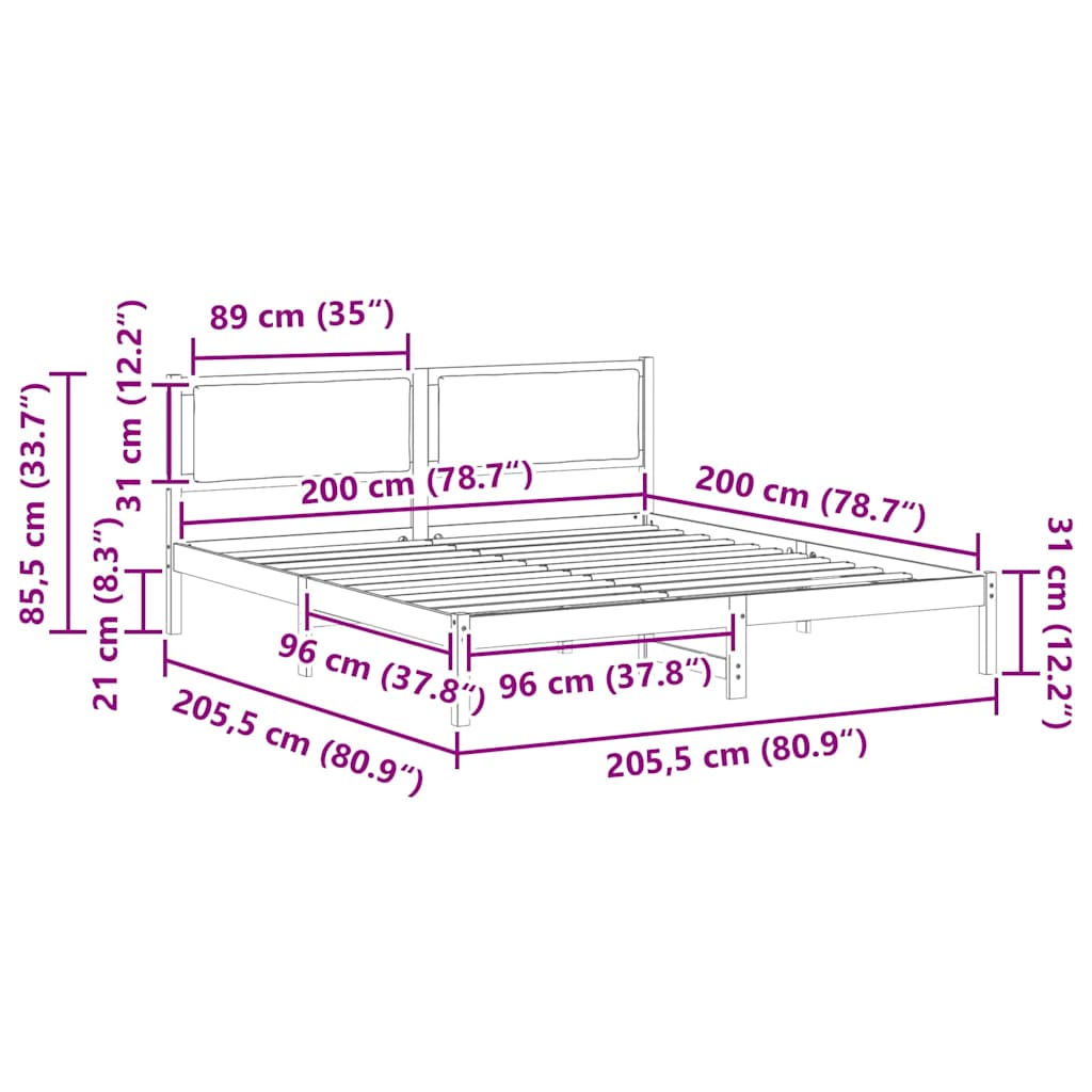 Bedframe Lichtgrijs 200 x 200 cm Massief grenenhout is nu te koop bij PeponiXL, paradijselijk wonen!
