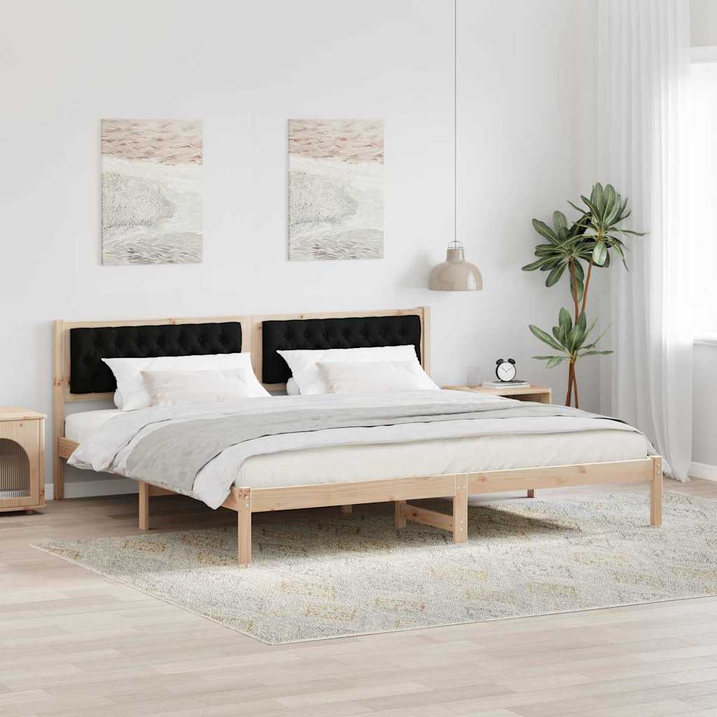Bedframe met hoofdeinde Zwart 200 x 200 cm Massief grenenhout is nu te koop bij PeponiXL, paradijselijk wonen!