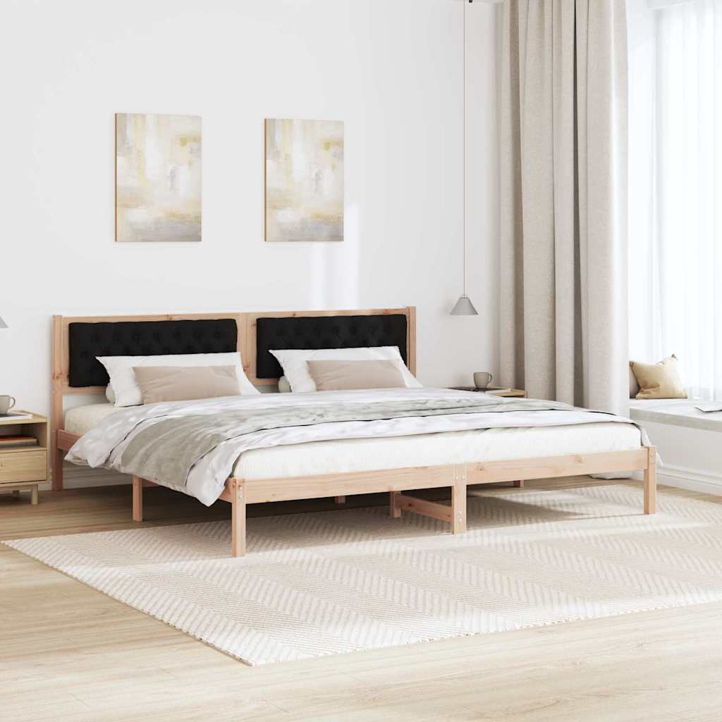 Bedframe met hoofdeinde Zwart 200 x 200 cm Massief grenenhout is nu te koop bij PeponiXL, paradijselijk wonen!
